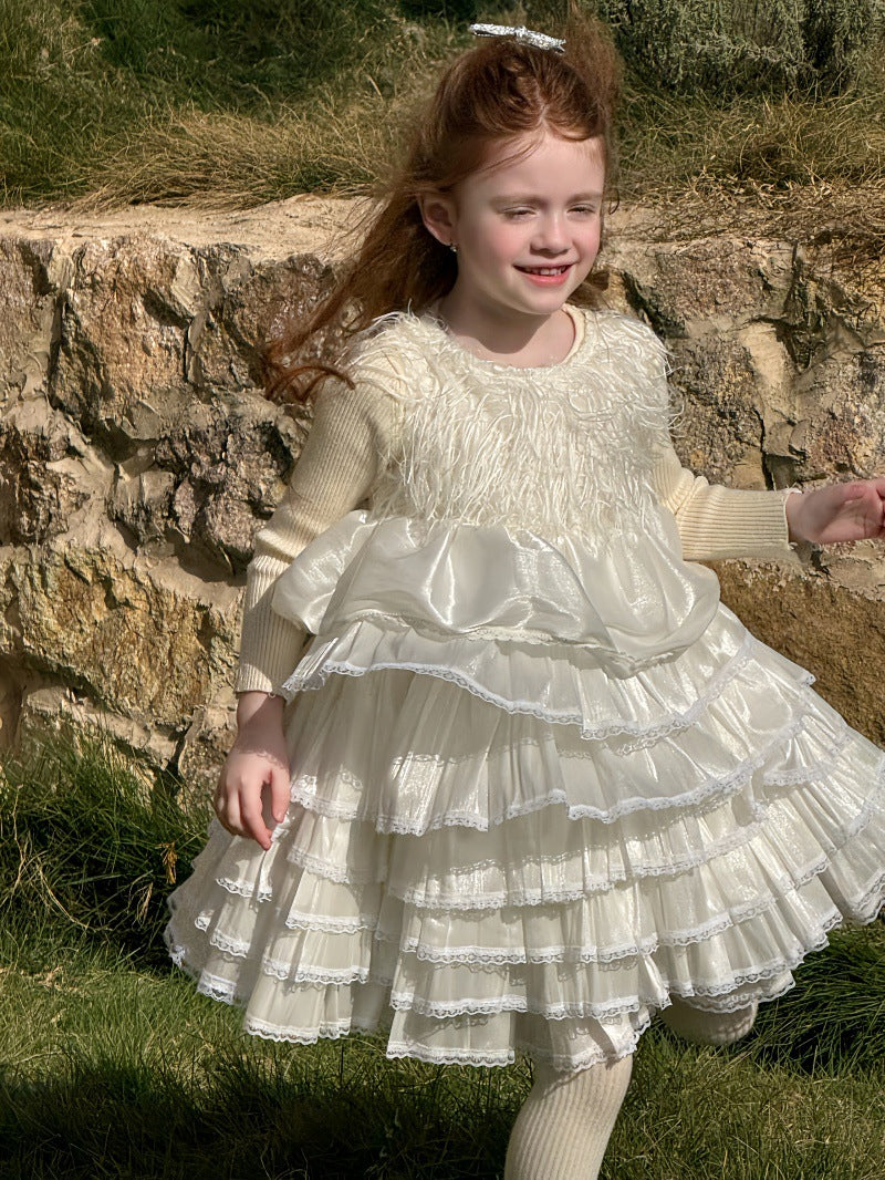 ノースリーブワンピース ファーフリンジ ティアードケーキスカート【mh0011884】