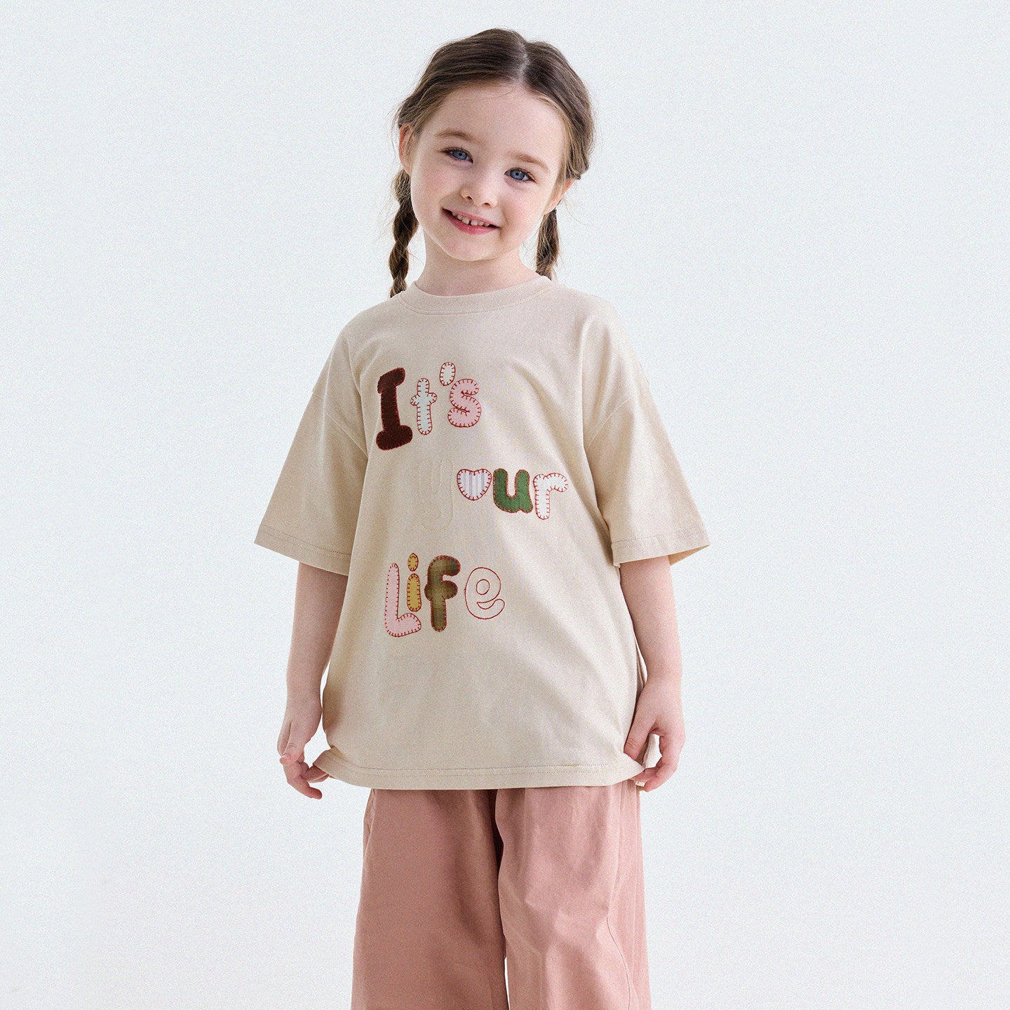 Camiseta de Manga Corta con Letras Aplicadas 【mh0013192】