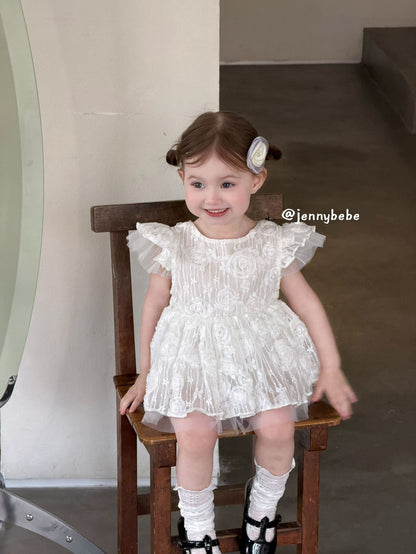 Flower Lace Mesh Princess Dress ガールズ フラワーレース チュール ワンピース【mh0012525】