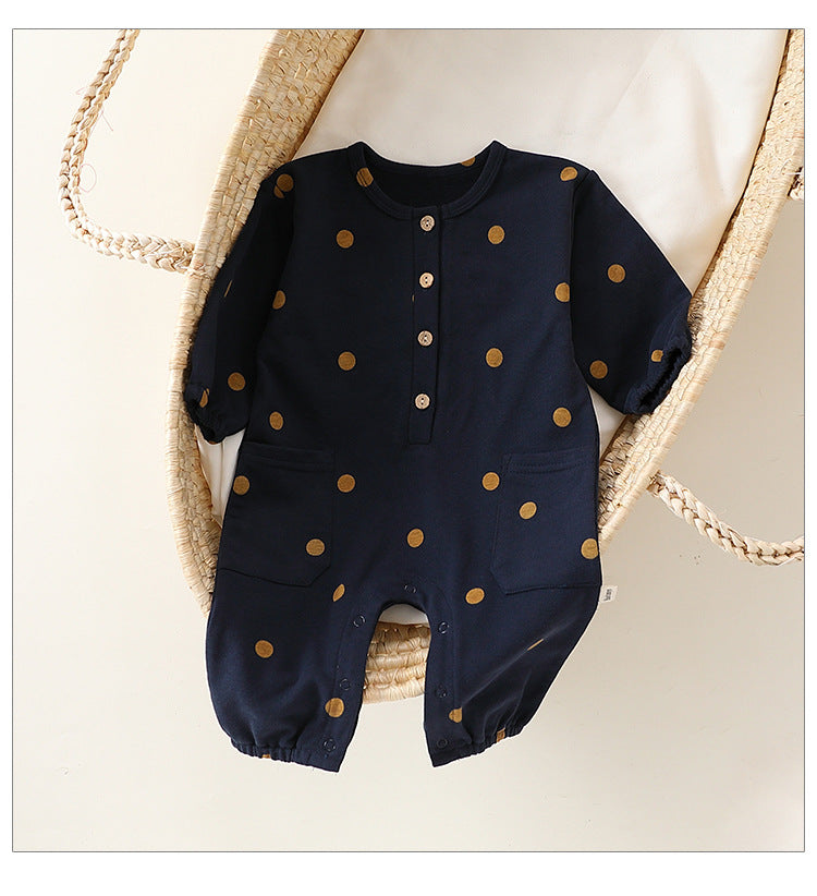 -どんぐり/ドットプリント長袖ロンパース【mh0010744】 - mamahalo shop - 長袖ロンパース -  べビー服 - 子供服 - 男の子 - 女の子