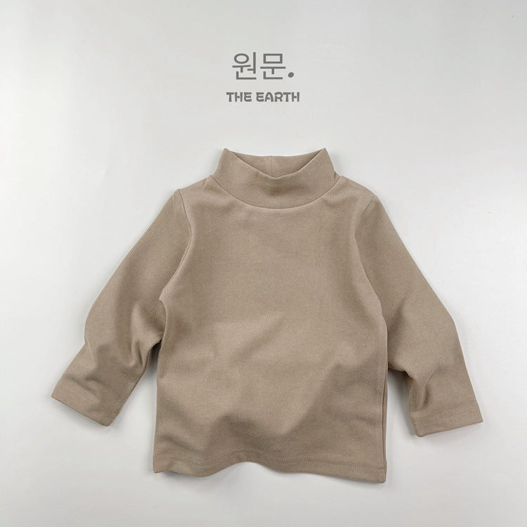 Camiseta de manga larga de cuello alto liso acanalado para niños 【mh0013937】