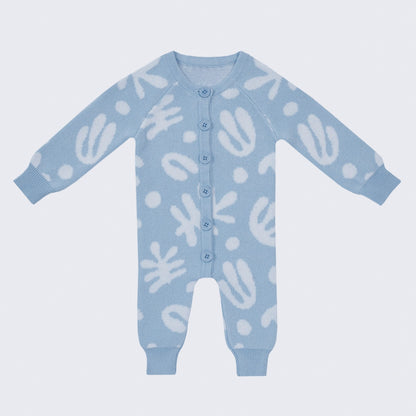 長袖ニットロンパース 幾何学模様 ジャカードニット ジャンプスーツ【mh0011855】