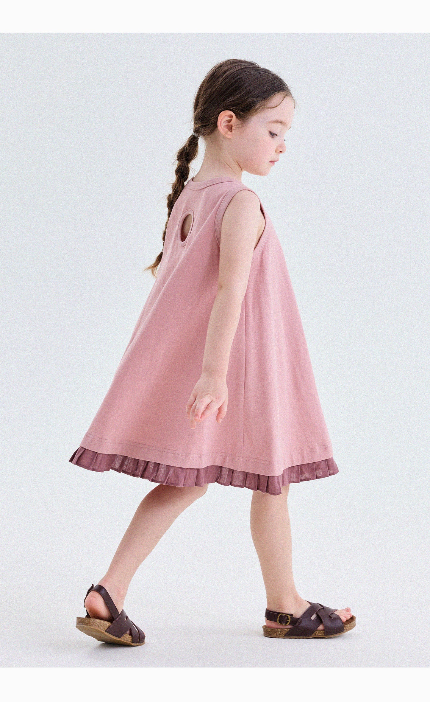 Vestido sin mangas con volantes en el dobladillo de colores para niños【mh0013764】