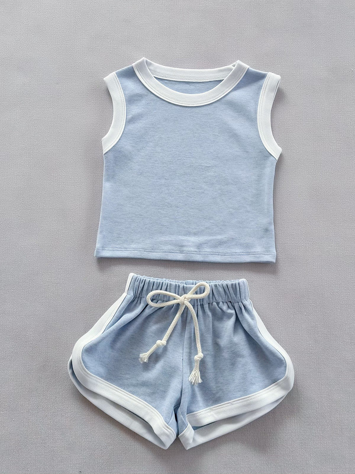 Sleeveless Edged T-shirt Shorts Set - Piping Sleeveless Top & Shorts Set [mh0013281]