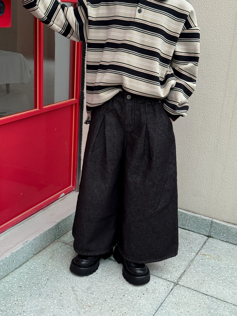 ワイドパンツ キッズ 裏起毛 厚手 ゆったり 無地 ルーズフィット カジュアル【mh0011685】