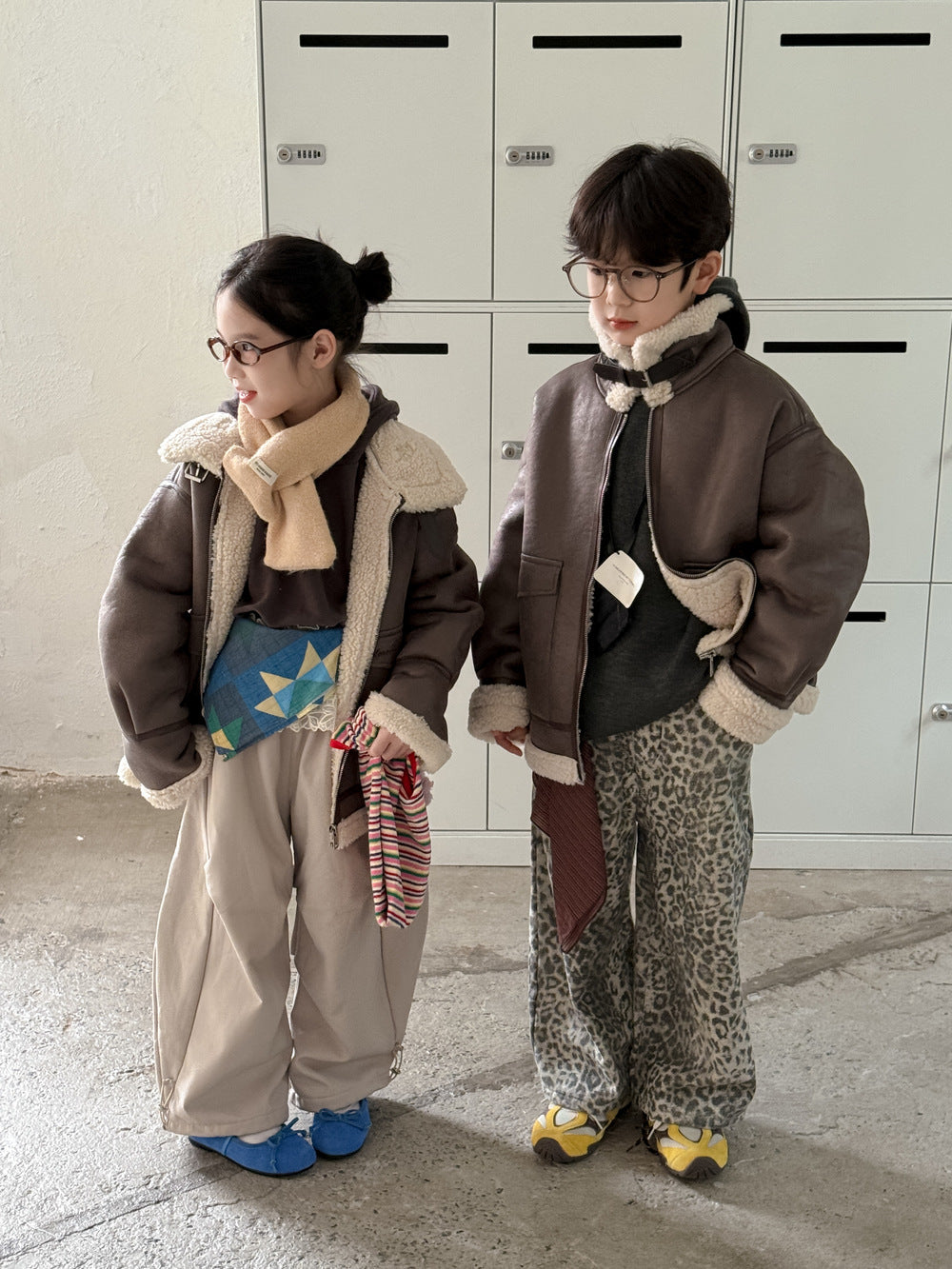 フェイクムートンジャケット キッズ ボア 厚手 ラペル フェイクレザー アウター【mh0011677】