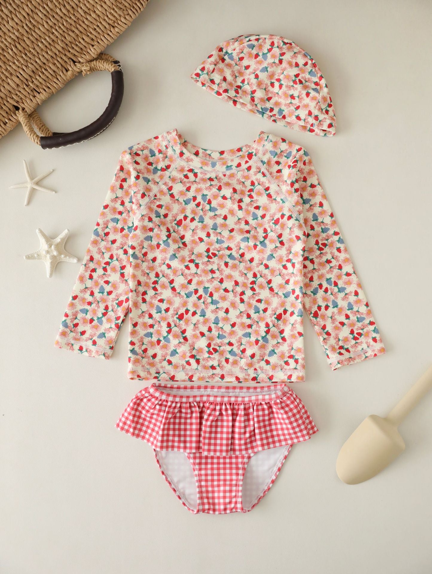 UPF50 Plus Floral Gingham Long Sleeve Swimsuit 花柄 ギンガムチェック 水着【mh0012600】