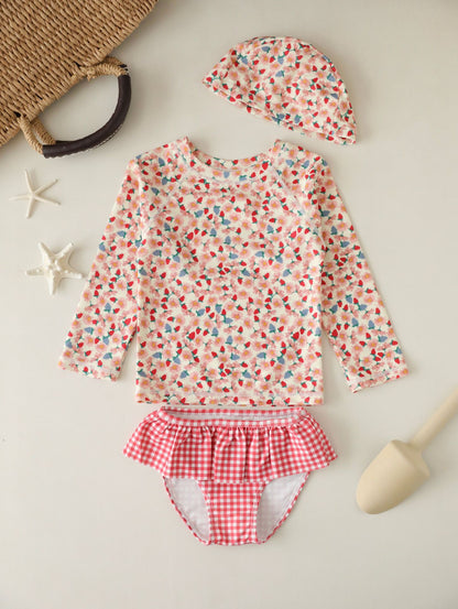 UPF50 Plus Floral Gingham Long Sleeve Swimsuit 花柄 ギンガムチェック 水着【mh0012600】