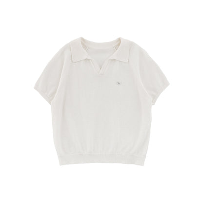Simple Knit Polo Shirt Short Sleeve サマーニット Vネック ポロシャツ【mh0012737】