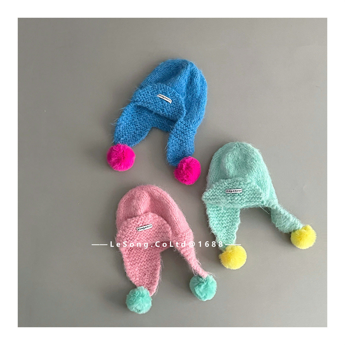 キッズ帽子 キャンディカラー ニットキャップ 耳当て付き トラッパー【mh0011819】