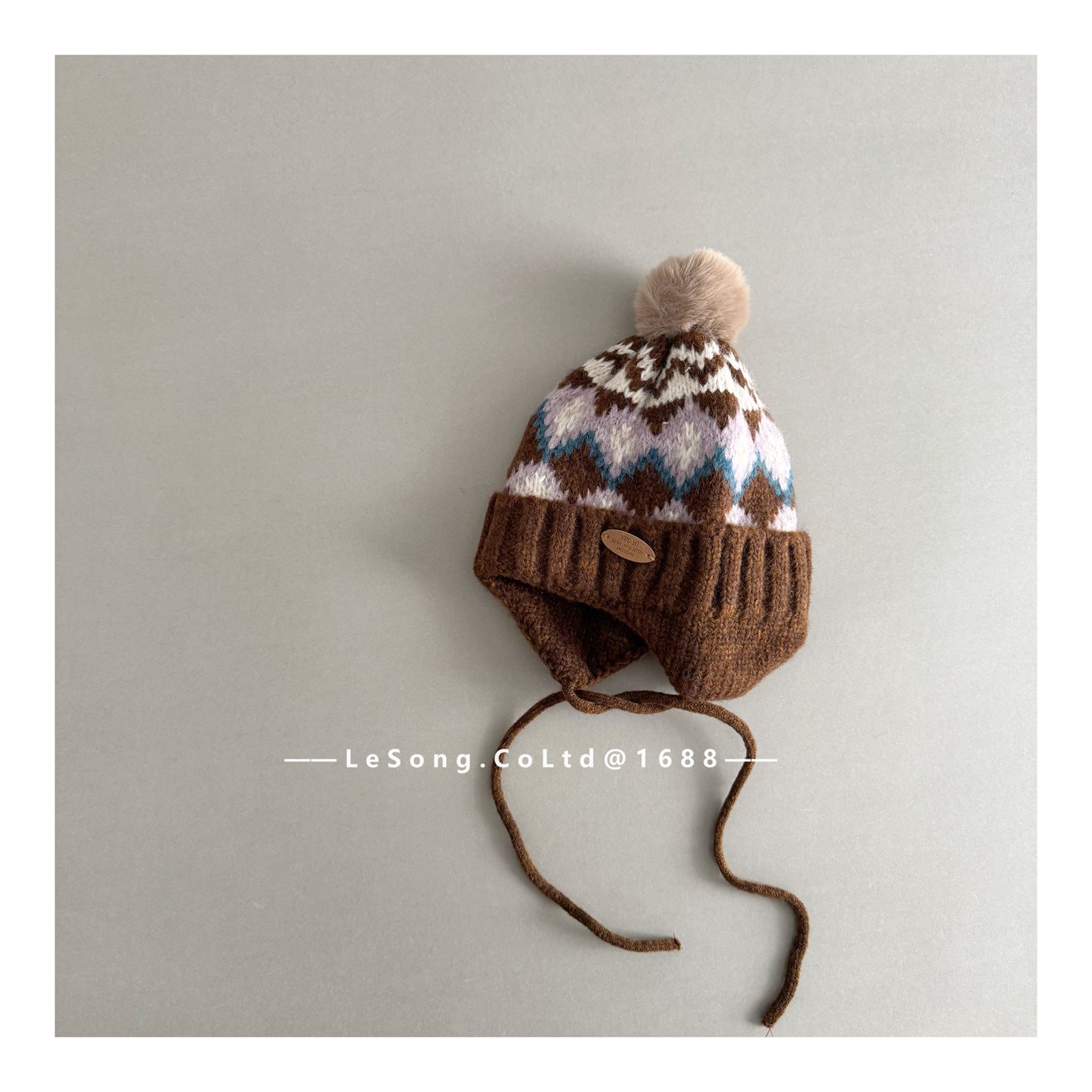 キッズ ニット帽 ノルディック柄 耳当て付き ボンボン 韓国風【mh0011593】