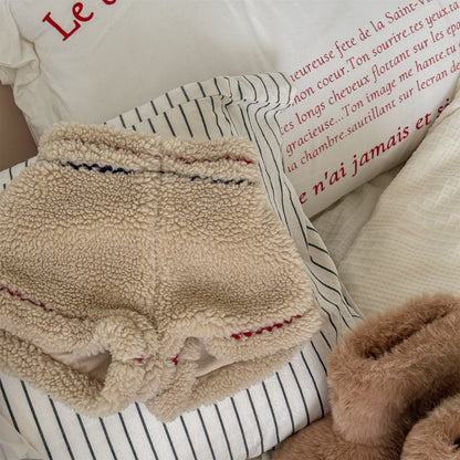 -ボアショートパンツカラーステッチもこもこあったかボトムス【mh0010910】 - mamahalo shop - ハーフパンツ・ショートパンツ -  べビー服 - 子供服 - 男の子 - 女の子