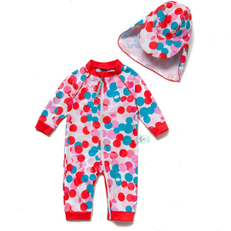 One-Piece Surf Wear With Matching Cap プリント 長袖水着 帽子セット【mh0013315】