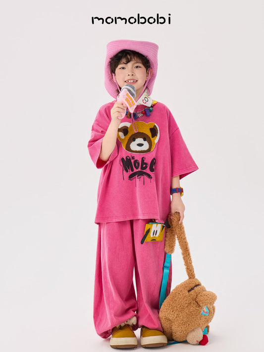 Flock Print Raccoon Tee & Wide Pants アライグマ 半袖Tシャツ ロングパンツ セット【mh0013005】