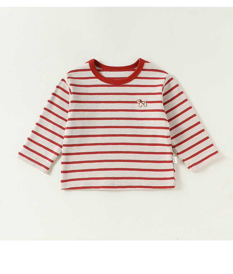 ベビー キッズ ボーダー 犬モチーフ 長袖Tシャツ サロペットパンツ【mh0013952】