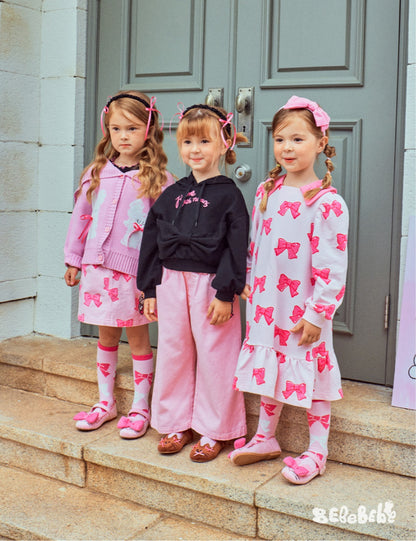 -リボン柄ニットカーディガン/フリルティアードワンピース/リボン柄フリルスカート【mh0010981】 - mamahalo shop - 長袖ワンピース -  べビー服 - 子供服 - 男の子 - 女の子