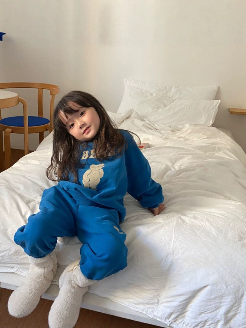 Conjunto de sudadera de manga larga con estampado de osito y pantalón largo para bebés y niños 【mh0014639】