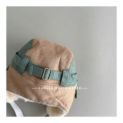 キッズ帽子 裏ファーフリース ベルトデザイン 耳当て付き フライトキャップ【mh0011840】