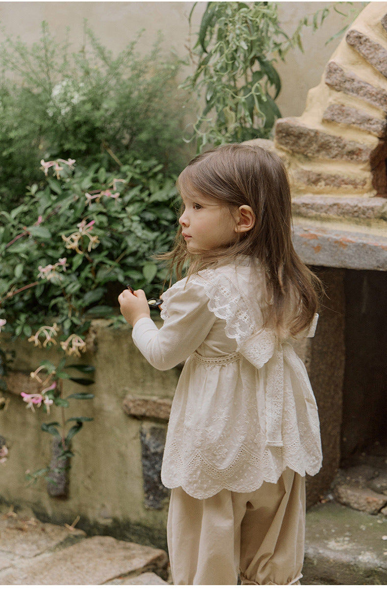 -襟元フリル長袖Tシャツ レース切り替えブラウス【mh0010832】 - mamahalo shop - 長袖Tシャツ -  べビー服 - 子供服 - 男の子 - 女の子