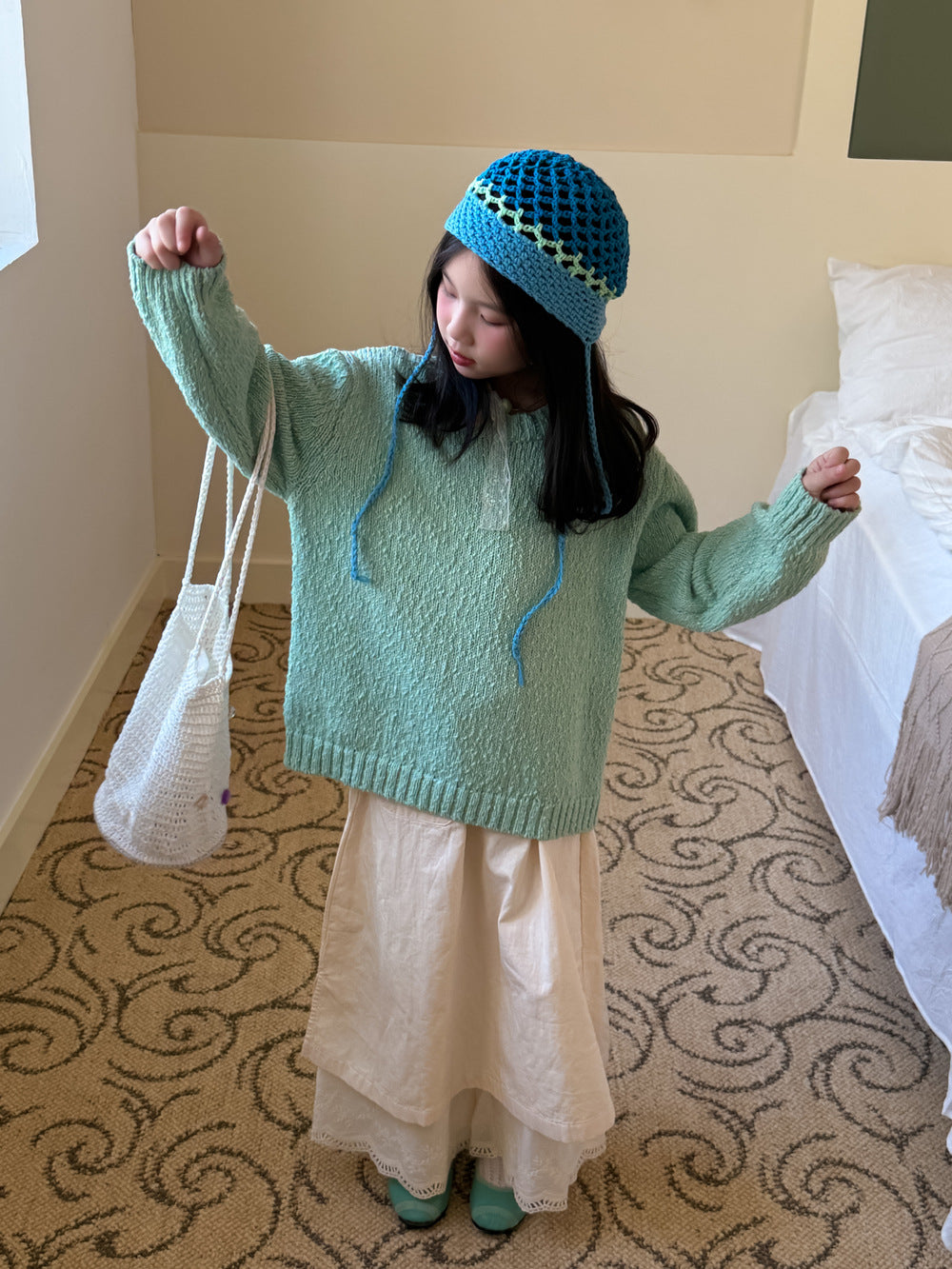 -ライトミントニットプルオーバー/スリットロングスカートドッキングパンツ【mh0010936】 - mamahalo shop - 長袖セットアップ -  べビー服 - 子供服 - 男の子 - 女の子