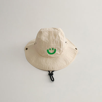 -キッズ帽子 サマーハット サファリハット フィッシャーマンハット スマイル刺繍ワンポイント【mh0005872】 - mamahalo shop - ベビー用帽子 -  べビー服 - 子供服 - 男の子 - 女の子