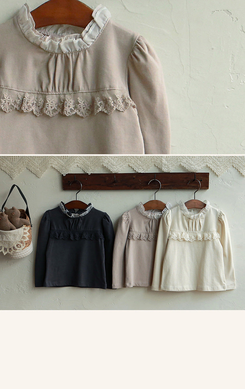 -襟元フリル長袖Tシャツ レース切り替えブラウス【mh0010832】 - mamahalo shop - 長袖Tシャツ -  べビー服 - 子供服 - 男の子 - 女の子