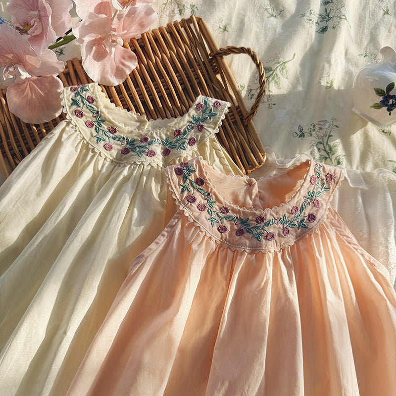 Camellia Embroidery Tiered Strap Dress フラワー ノースリーブワンピース【mh0013658】