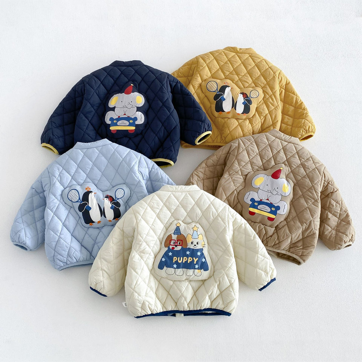 ベビー キッズ アニマル 刺繍 キルティング 中綿ジャケット / デニムパンツ【mh0014759】