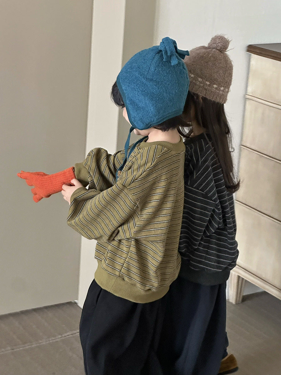 Sudadera holgada de manga murciélago con rayas para niños [mh0014292]