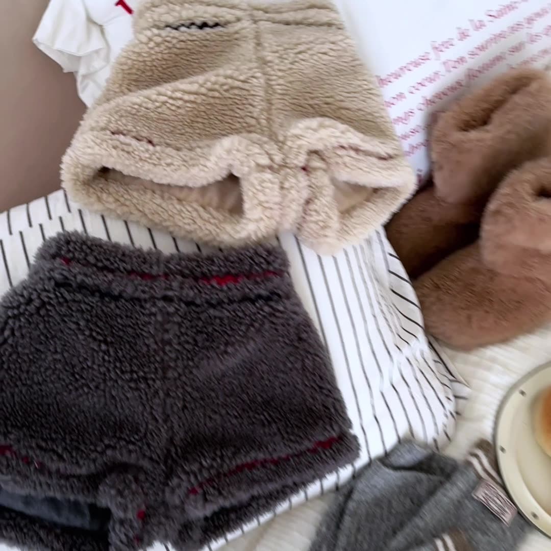 -ボアショートパンツカラーステッチもこもこあったかボトムス【mh0010910】 - mamahalo shop - ハーフパンツ・ショートパンツ -  べビー服 - 子供服 - 男の子 - 女の子