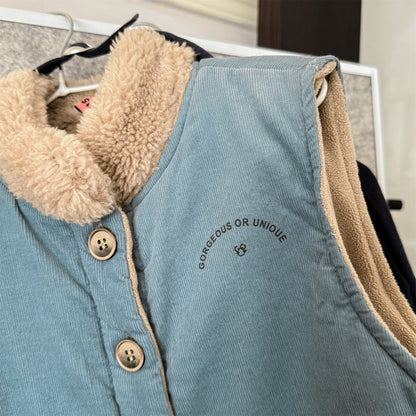 -ボア襟コーデュロイキルティングベスト刺繍入りアウター【mh0010915】 - mamahalo shop - ベスト -  べビー服 - 子供服 - 男の子 - 女の子