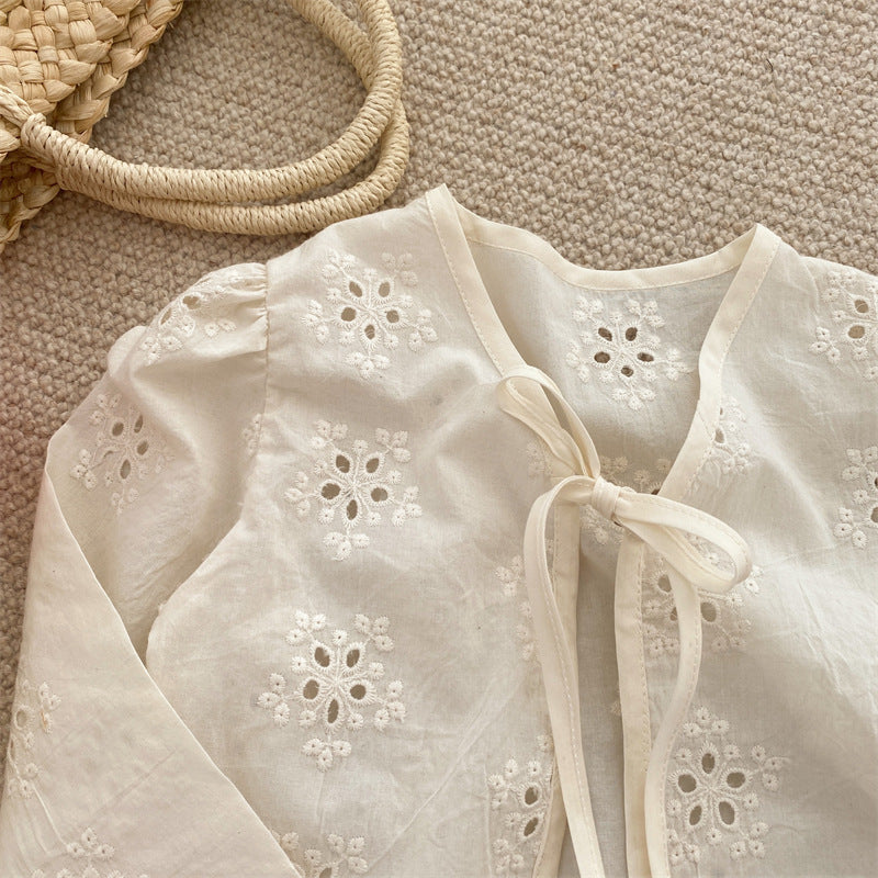 Baby/Kids Flower Embroidery Lace Long-Sleeve Collarless Cardigan [mh0001791]