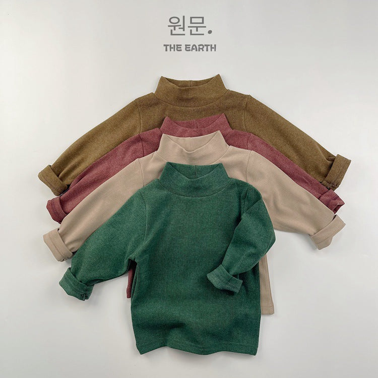 Camiseta de manga larga de cuello alto liso acanalado para niños 【mh0013937】