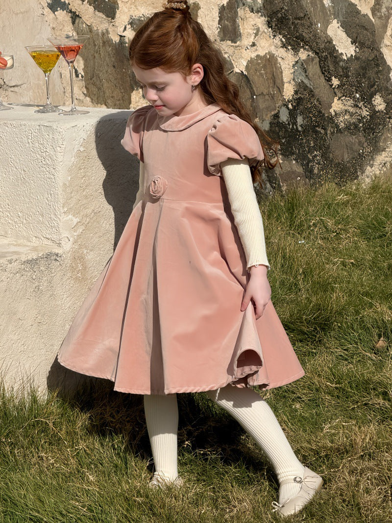 半袖パフスリーブワンピース レトロ クラッシック 発表会 ドレス【mh0011892】