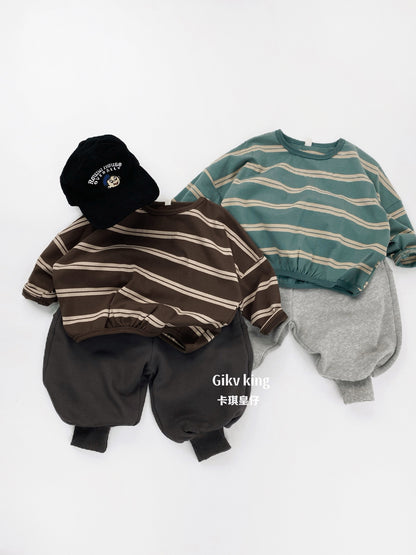 Striped Dropped Shoulder Long Sleeve Top [mh0012561]