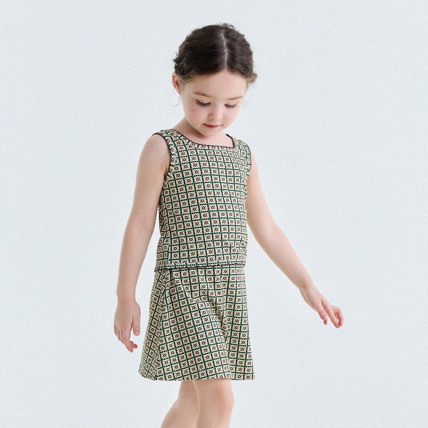 Retro Geometric Tank Top Skort ダイヤ柄 タンクトップ パンツインスカート【mh0013185】