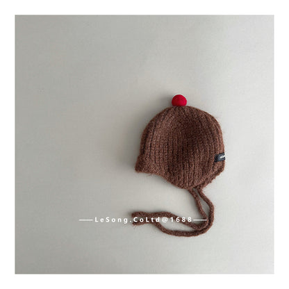 キッズ ニット帽 ポンポン あご紐付き 耳当て 防寒 ベビー【mh0011597】