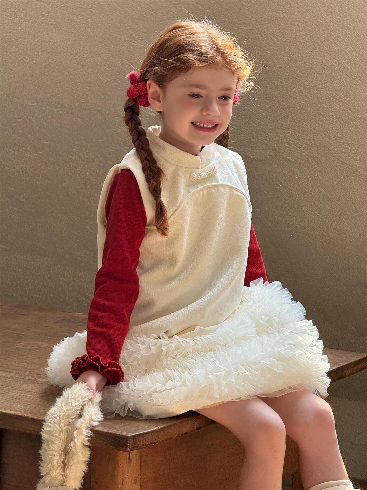 ノースリーブワンピース チュールフリルスカート フリース チャイナドレス【mh0011766】