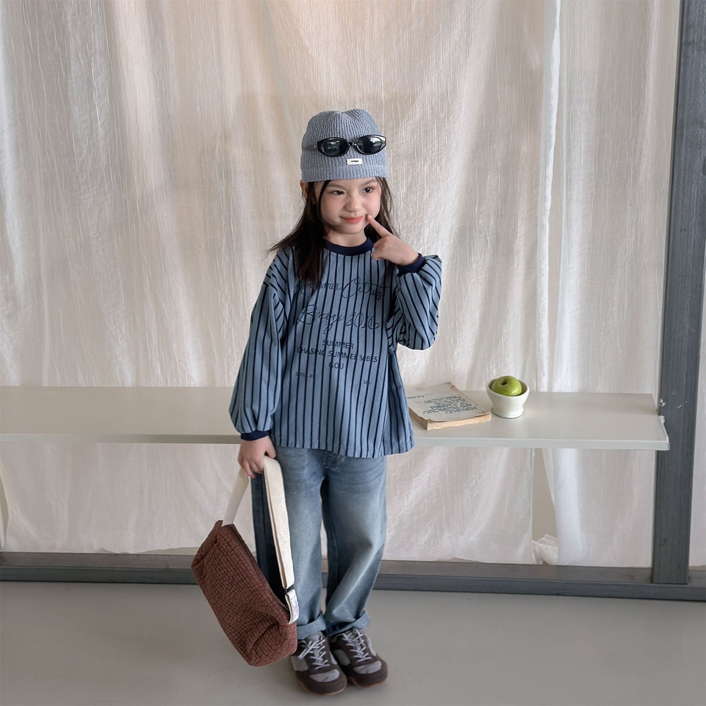 Kids' Color-Blocked Ringer Loose-Fit Letter-Printed Striped Long-Sleeved T-Shirt [mh0014062]