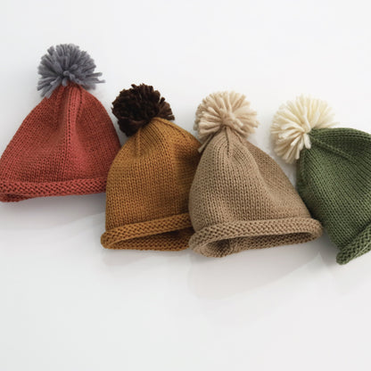 キッズ帽子 ニットキャップ ぽんぽん付き ロールブリム【mh0011781】