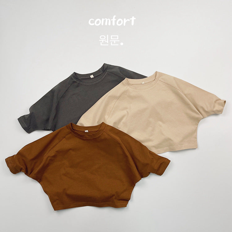キッズ 無地 クルーネック ルーズ 長袖Tシャツ【mh0013932】