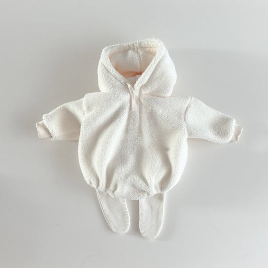 Boa romper, hoodie, coverall, fleece-lined, simple outerwear [mh0011629]