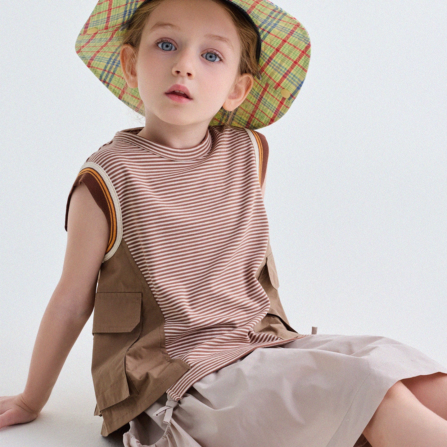 Striped Cargo Vest Cotton T-shirt Camiseta sin mangas de rayas【mh0013203】