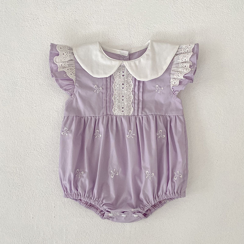 Bow Embroidery Ruffle Romper Dress ラッフル ロンパース ワンピース【mh0013161】