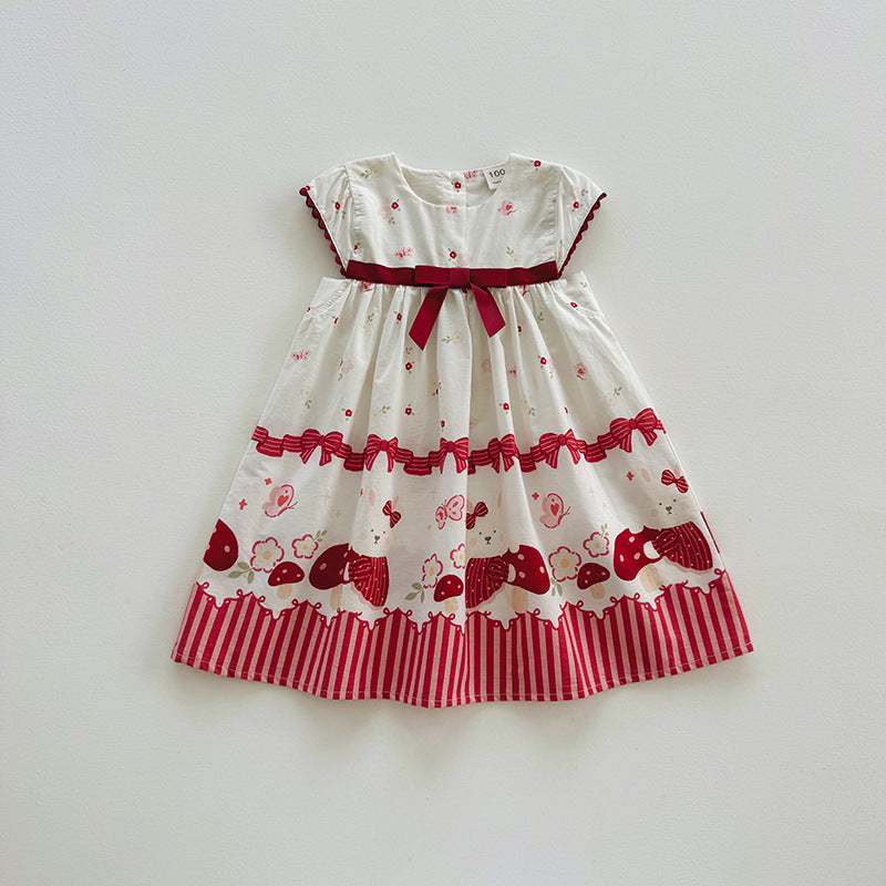 Mushroom Ribbon Print Dress リボン ノースリーブワンピース【mh0013657】