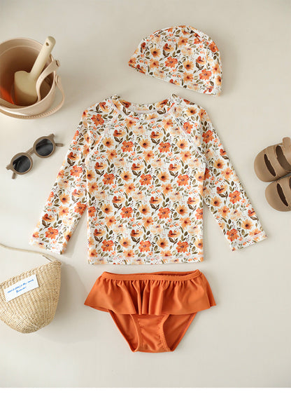 UPF50 Plus Floral Long Sleeve Swimsuit Rash Guard 3-piece Set [mh0012593]