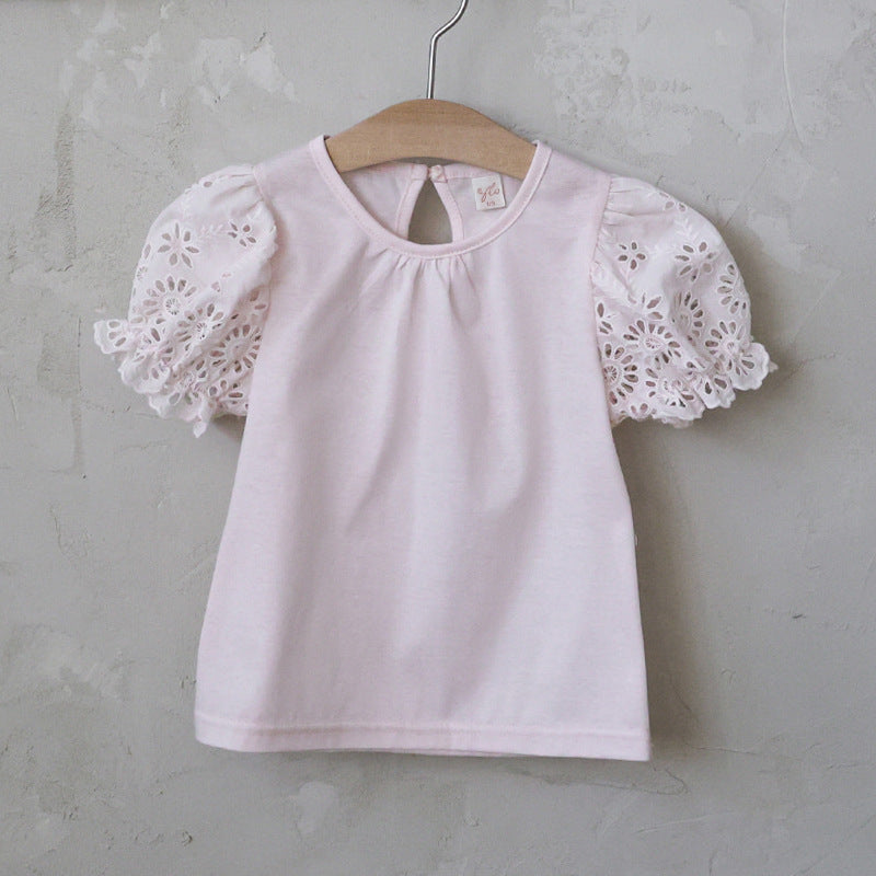 Lace Puff Sleeve Tee 刺繍パフスリーブ Tシャツ【mh0012985】