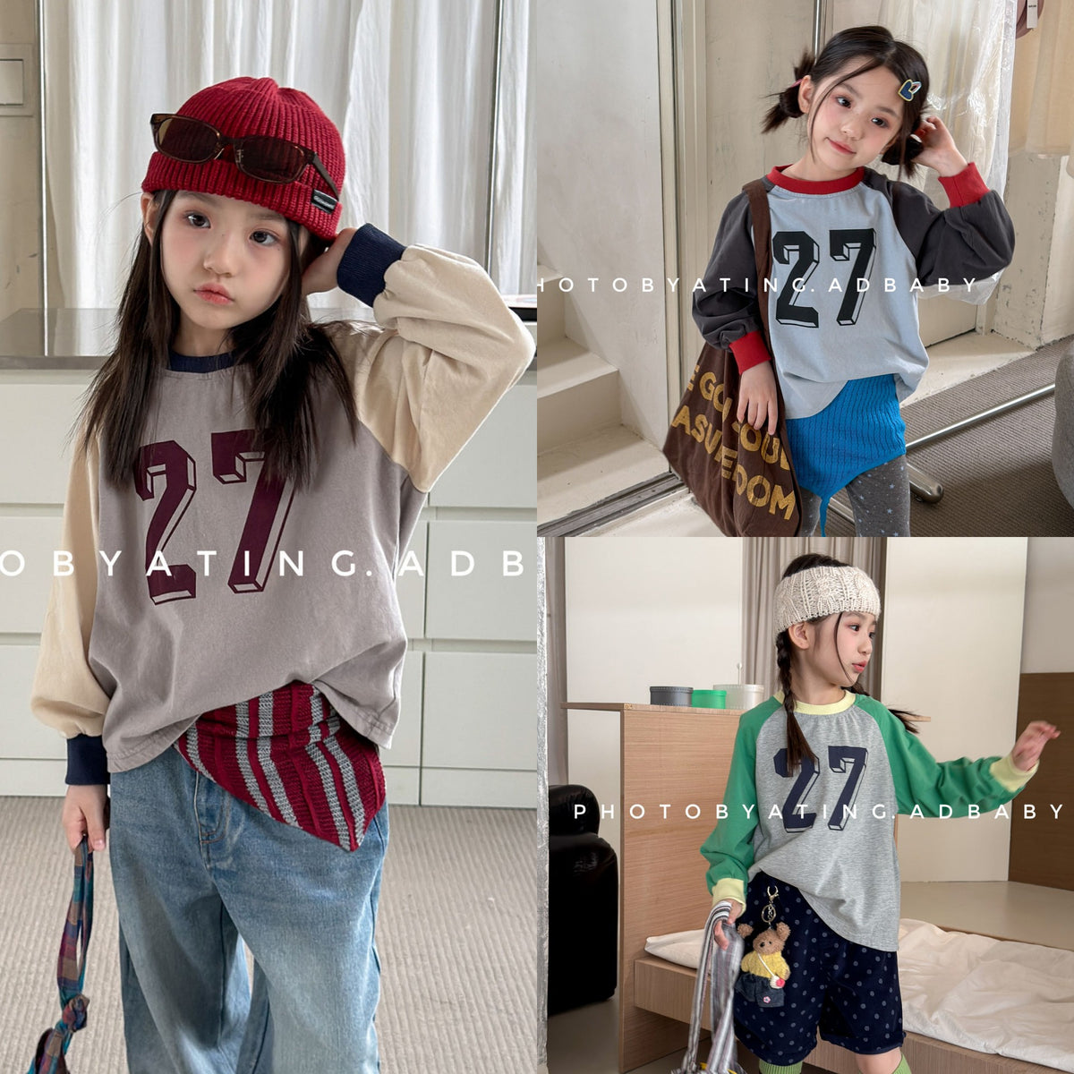 キッズ ナンバープリント 配色ラグランスリーブ 長袖Tシャツ【mh0014560】