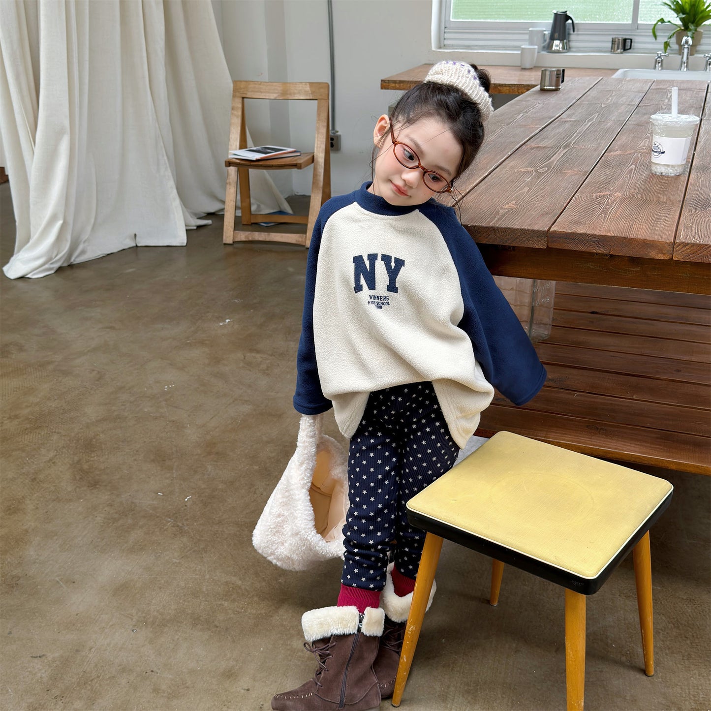 裏起毛リブレギンスパンツ 星スタープリント デイリーパンツ【mh0011908】