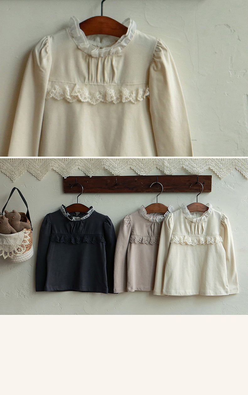 -襟元フリル長袖Tシャツ レース切り替えブラウス【mh0010832】 - mamahalo shop - 長袖Tシャツ -  べビー服 - 子供服 - 男の子 - 女の子